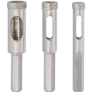 Set di tre punte per piastrelle t.b.t. in argento con punta diamantata.