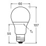 Disegno tecnico Osram LED E27, forma a bulbo, dimensioni: 11,3 x 6 cm (A x Ø).