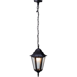 Lampada da esterno nera t.b.t. con catena, lampada a sospensione classica per esterni.