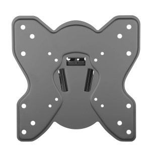 Supporto a parete grigio per TV con fori per una facile installazione.