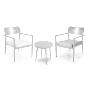 Salotto da esterno con poltrona e tavolino in alluminio Ibiza bianco 3 pz