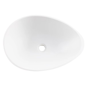 Lavabo d'appoggio t.b.t. bianco dalla forma organica, vista dall'alto.