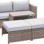 Set lounge Olea Compact 3 pezzi in polyrattan con poltrona, tavolo e sgabelli per balcone e terrazza.