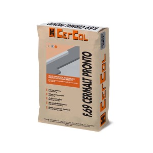 Sacco di malta cementizia Cermalt Pronto F69, adatta per lavori di massetto.