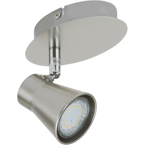 Faretto LED moderno argentato, ideale come lampada da soffitto o da parete.
