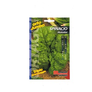 Confezione di semi di spinaci 'Matador' per erbe aromatiche in giardino.