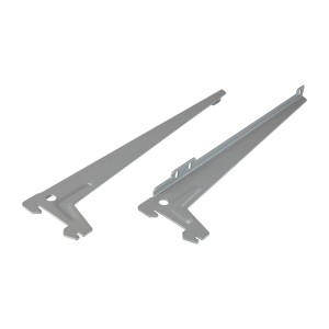 Due staffe angolari argentate a un foro, 28 cm, per mensole e costruzione di mobili.