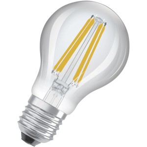 Lampadina LED Osram E27 a forma di lampadina, 7,2W, chiara. Tecnologia a filamento per luce bianca calda.