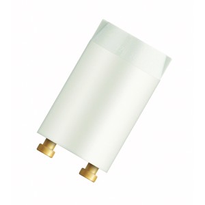 Starter Osram per lampada fluorescente, 4-65W, corpo bianco con contatti dorati.