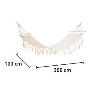 Amaca chiara con nappe, dimensioni 100 x 300 cm. Ideale per rilassarsi in giardino.
