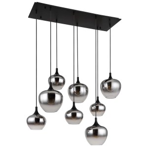 Lampada a sospensione moderna con 7 paralumi in vetro color argento, Categoria: Sospensioni.