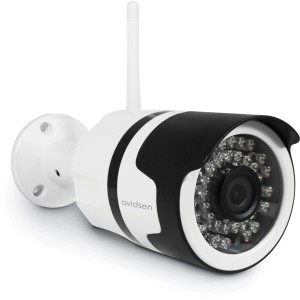 Telecamera di videosorveglianza Avidsen, telecamera da esterno bianca con antenna.