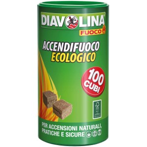 Accendifuoco ecologico Diovolina, 100 cubi in contenitore verde.