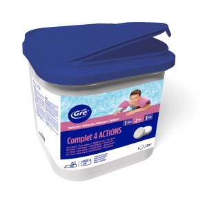 Gre Cura Piscina Completa 4 Azioni, pastiglie di cloro per il trattamento dell'acqua della piscina.