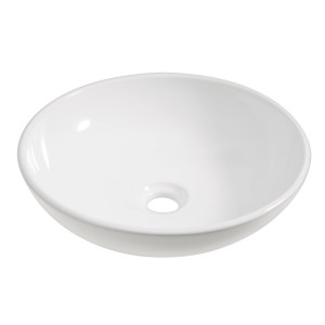 Lavabo d'appoggio rotondo bianco in ceramica (Ø 42 cm) senza foro per rubinetto.