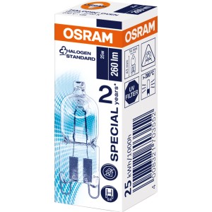 Osram lampada speciale forno Pin G9, 25W, bianco caldo, per forni fino a 300°C.