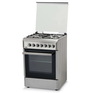 Cucina a gas t.b.t. indipendente in acciaio inox con coperchio in vetro e forno.