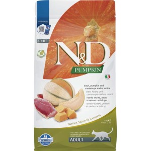 N&D Pumpkin cibo secco per gatti con anatra e melone per gatti adulti.