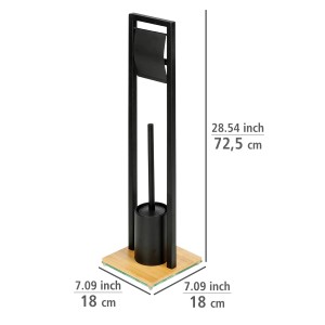 WENKO Set WC Bambusa: Porta scopino e porta rotolo carta igienica in bambù e acciaio, nero.