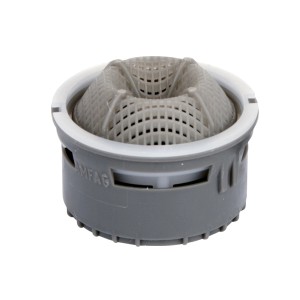 Cartuccia t.b.t. grigia con inserto a griglia fine per rubinetti.
