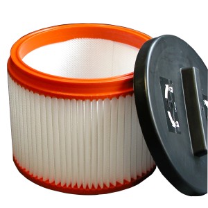 Filtro polveri t.b.t. con cornice arancione e coperchio nero.