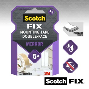 Nastro biadesivo per specchi Scotch-Fix, 19mm x 1,5m, portata fino a 5kg.