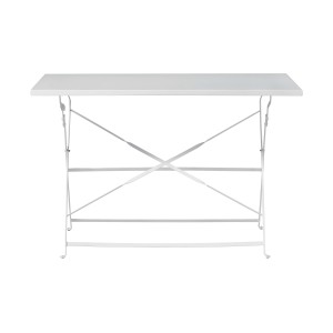 Tavolo da giardino t.b.t. rettangolare bianco con struttura in metallo pieghevole.