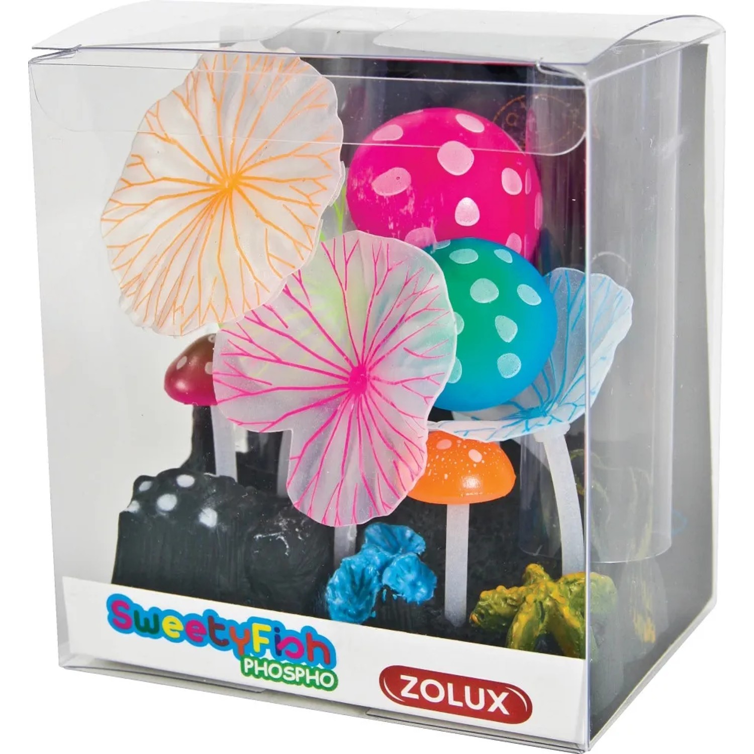 Decorazione colorata per acquario a forma di fungo.