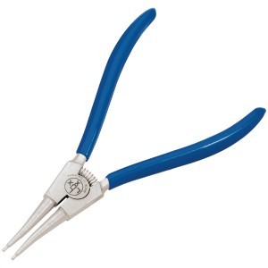 Pinza per anelli elastici LUX per anelli esterni, design dritto con manici blu.