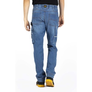 Pantaloni da lavoro t.b.t. azzurri con tasche cargo, vista posteriore.