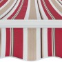 Dettaglio di una tenda da sole t.b.t. a strisce rosse e beige.
