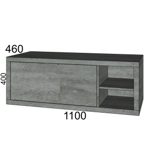 Mobile bagno grigio con cassetto e ripiano a giorno per arredo bagno.