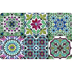 Set di tovagliette in tela cerata lavabile, modello Rio Faroso, con motivi orientali colorati.