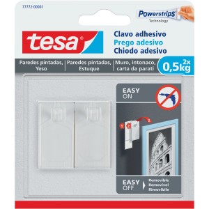 Tesa chiodo adesivo per carta da parati/intonaco fino a 500g, confezione da 2. Montaggio facile senza forare.