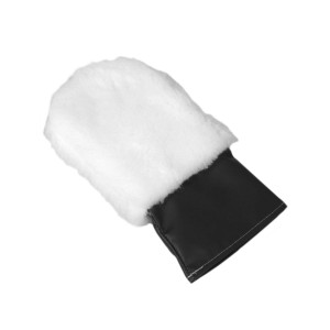 t.b.t. Guanto da lavaggio per la cura dell'auto con pelliccia bianca e polsino nero.