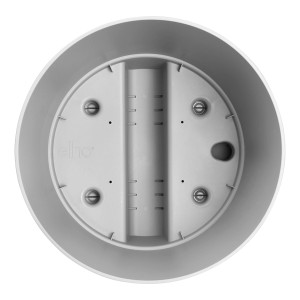 Vaso per piante Elho Greensense Round, 35 cm, cemento chiaro, vista interna con sistema di irrigazione.