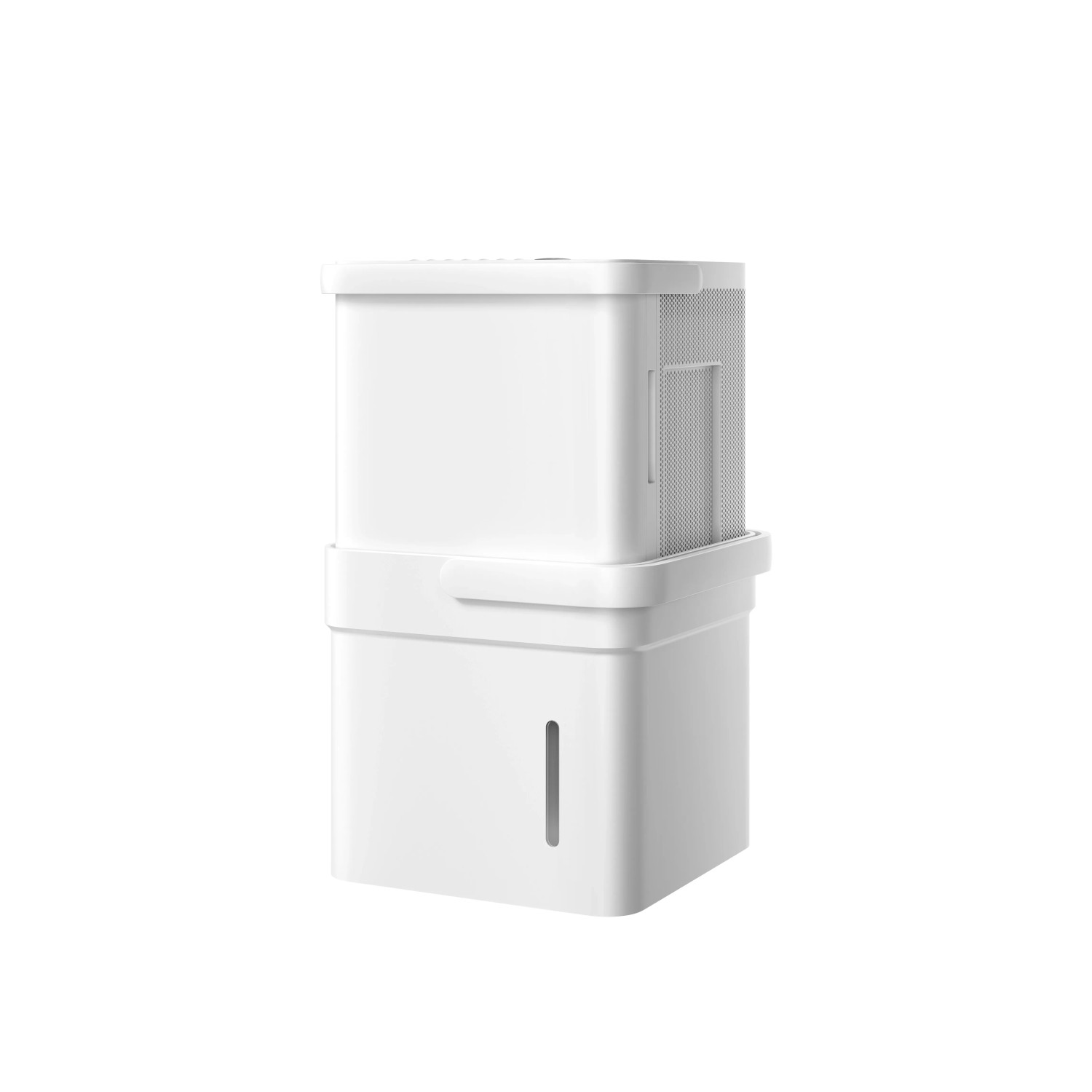 Umidificatore/purificatore d'aria bianco t.b.t. per un clima interno migliore.