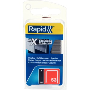 Graffette in acciaio inox Rapid, tipo 53, per cucitrici manuali ed elettriche.