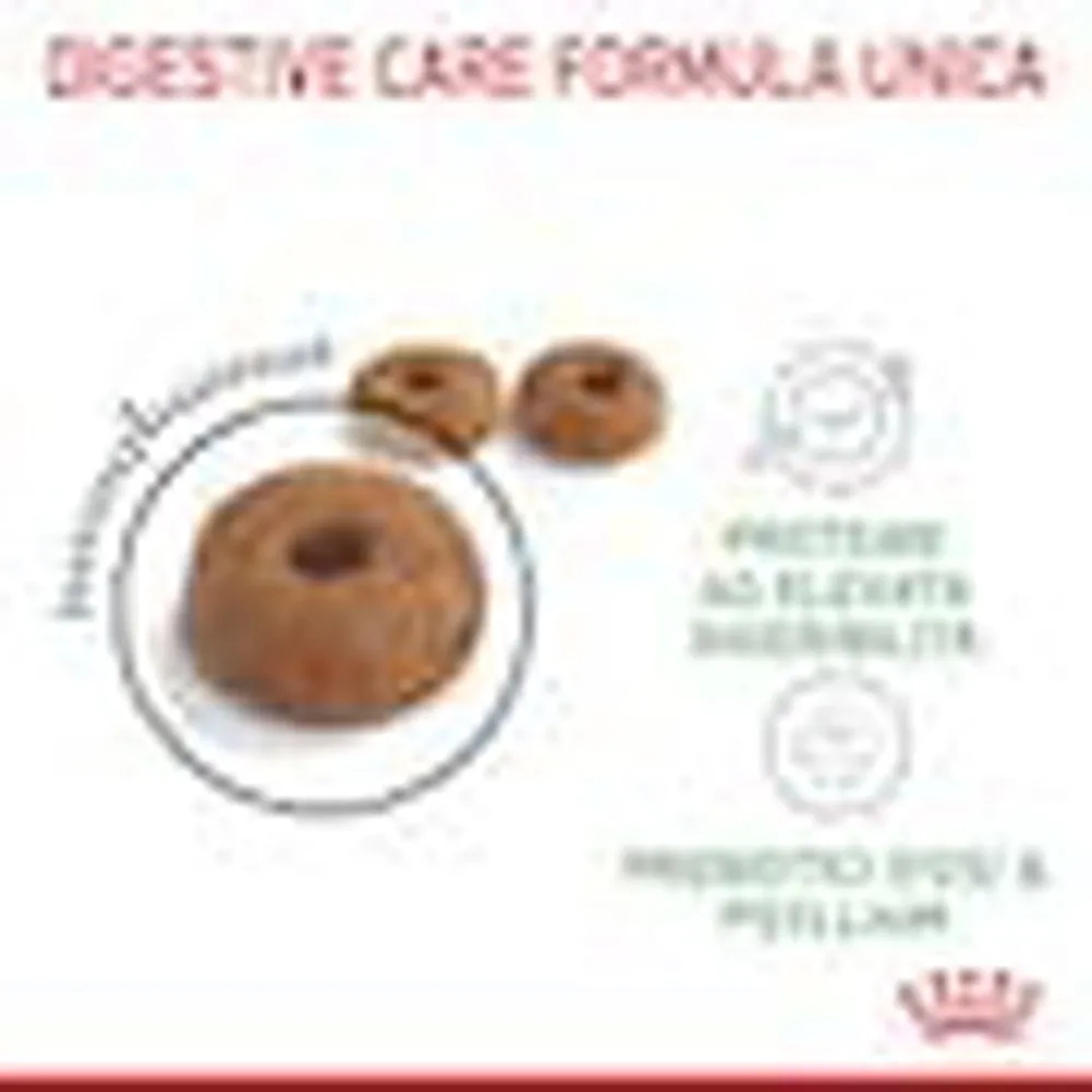 Tre crocchette di cibo secco per gatti a forma di ciambella.
