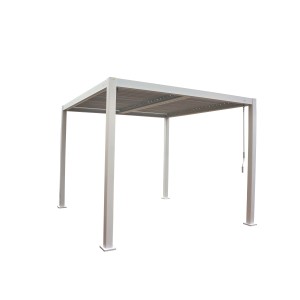 Gazebo t.b.t. bianco moderno con tetto a lamelle per giardino e patio.