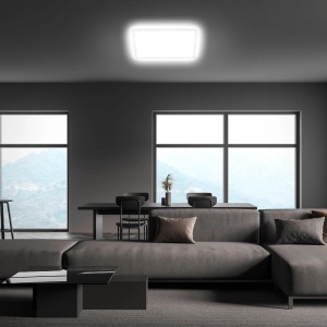 Pannello LED Slim bianco (22W) moderno e sottile di Brilo come lampada da soffitto in soggiorno.