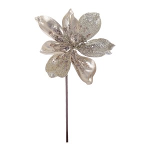 Fiore natalizio argentato scintillante per decorazioni festive.