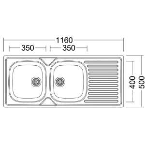 Lavello da incasso 2 vasche dx 116 cm inox