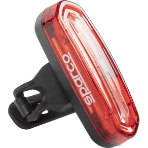 Luce posteriore rossa per bici t.b.t. con supporto nero per maggiore sicurezza stradale.