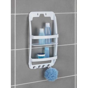Wenko Mensola bagno Universal, bianca, con 2 cestelli e ganci per riporre gli utensili da bagno.