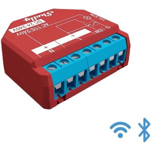 Interruttore Domotica t.b.t. rosso con connettori blu, adatto per applicazioni smart home.