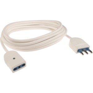 Prolunga t.b.t. bianca con spina e presa per uso interno.