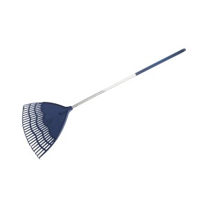 Rastrello a ventaglio LUX Comfort con manico in alluminio, blu, per rastrellare foglie e rifiuti da giardino.