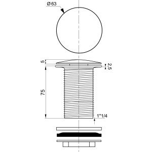 Disegno tecnico di un sifone per doccia con dimensioni.
