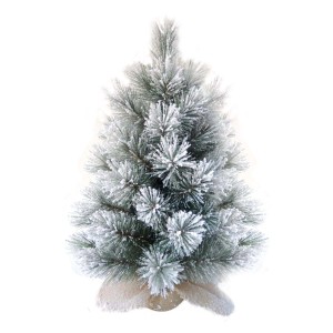 Piccolo albero di Natale artificiale con effetto neve per decorazioni festive.